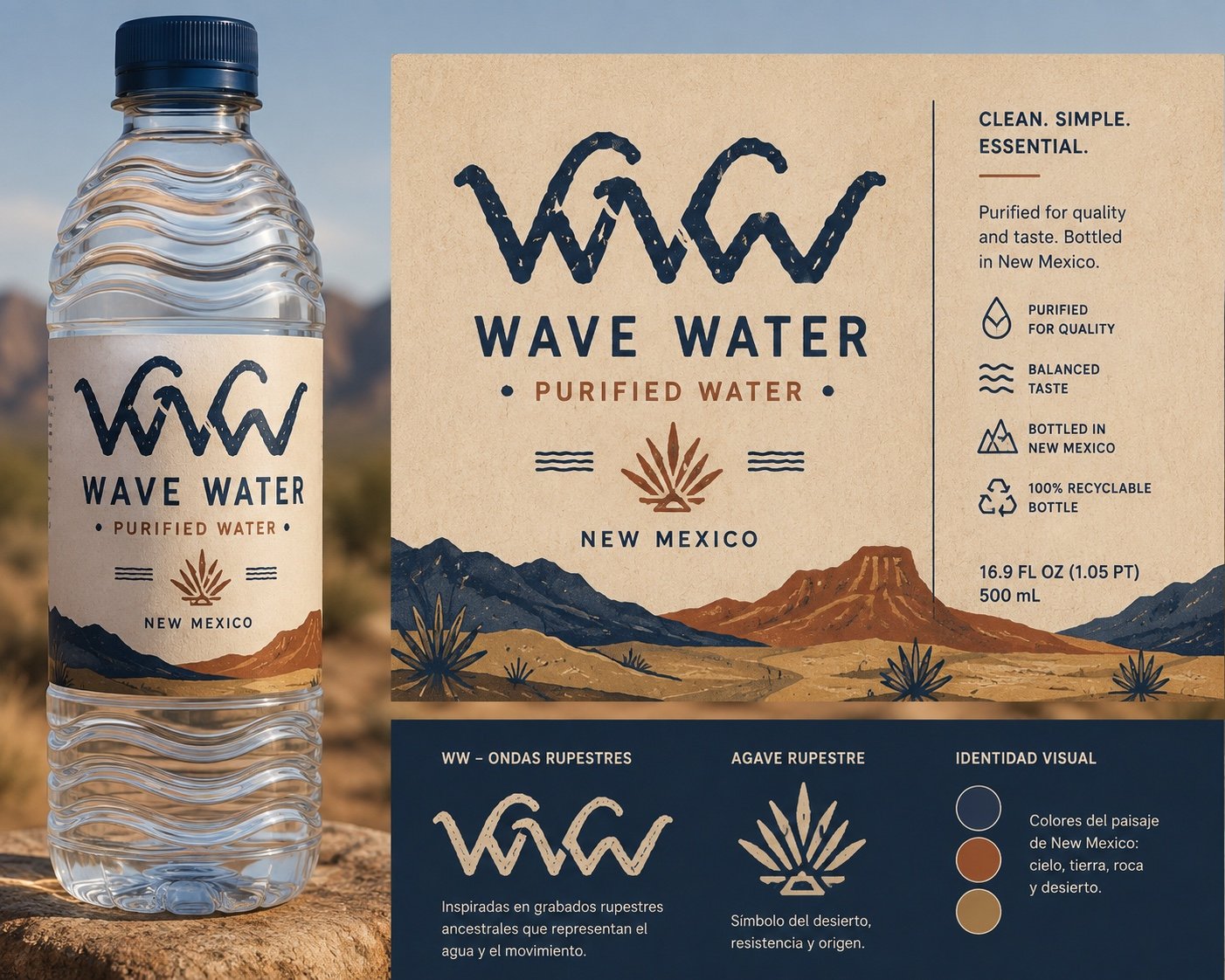 WAVE Water bottle, label and visual identity system