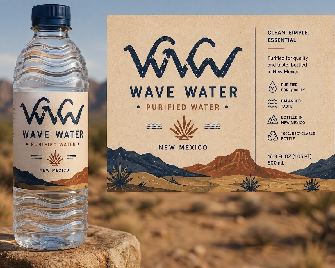 WAVE Water 500 milliliter bottle and label concept